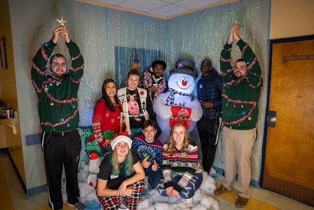 Students with Frosty the Snowman